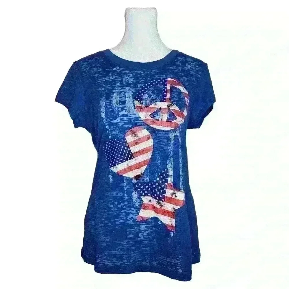 Rocker girl juniors blue American graphic tee size XL